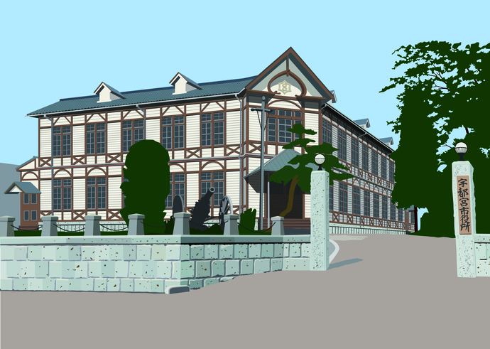 宇都宮市制120年の歩みを振り返る歴代市庁舎再現CGイラスト