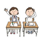 教室で手を挙げている生徒のイラスト