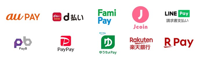 au PAY、LINE Pay、PayB、PayPay、銀行Pay（ゆうちょPay等）、楽天銀行アプリ、楽天ペイの画像